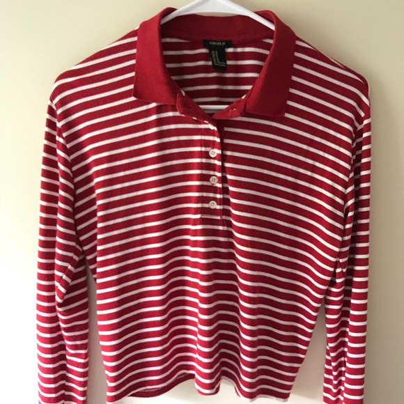 Forever 21 Tops - Red and white striped sweater, cropped (size M) Forever 21 Tops - Red and white striped sweater, cropped (size M)